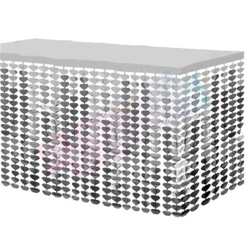 Püsküllü Işıltılı Metalize Gümüş Kalp Masa Eteği Püskülü 75X360 C..