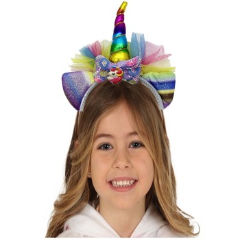 Rengarenk Boynuzlu Payetli Fiyonklu Unicorn Tacı 17X27 Cm