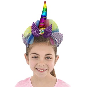 Rengarenk Boynuzlu Tüllü Kanatlı Unicorn Tacı 17X27 Cm