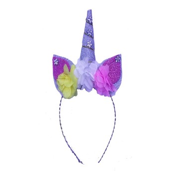 Rengarenk Çiçekli Gümüş Boynuzlu Tek Boynuz Unicorn Tacı
