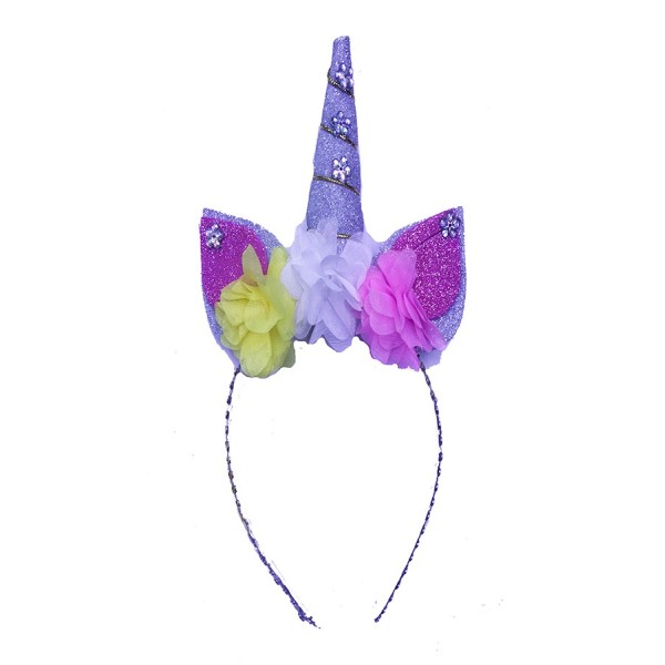 Rengarenk Çiçekli Gümüş Boynuzlu Tek Boynuz Unicorn Tacı