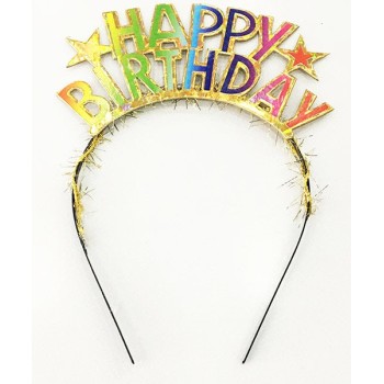 Rengarenk Happy Birthday Yazılı Altın Renk Unicorn Doğum Günü Tac..