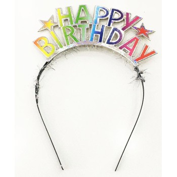 Rengarenk Happy Birthday Yazılı Gümüş Renk Unicorn Doğum Günü Tac..