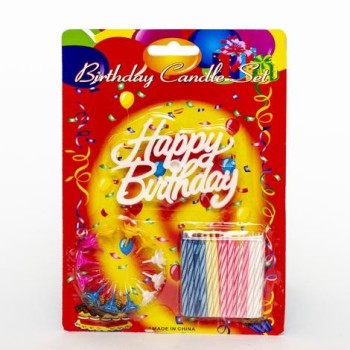 Rengarenk Mumlu Beyaz Happy Birthday Yazılı Doğum Günü Mumu 12 Ad..