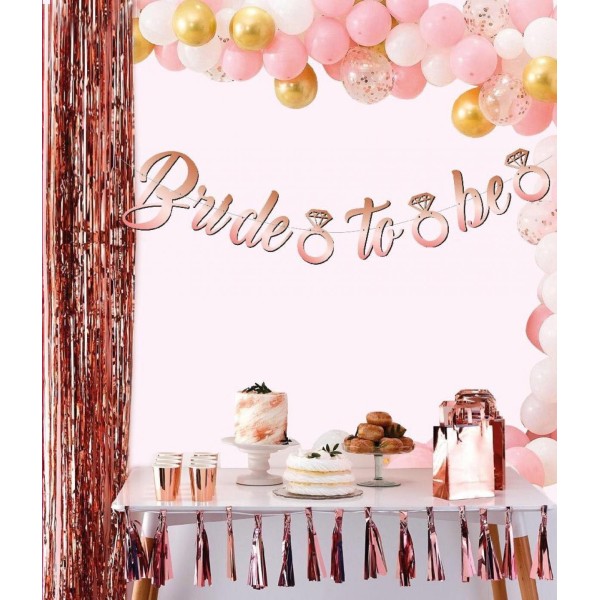 Rose Gold Renk İtalik Yazı Bekarlığa Veda Partisi Tektaşlı Bride To Be Banner Flama Süs