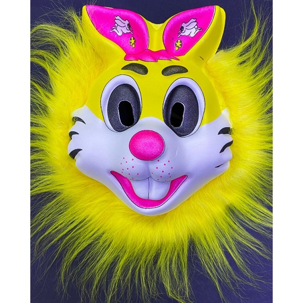 Sarı Peluşlu Pembe Kulaklı Kırılmaz Yumuşak Tavşan Maskesi 22X19 Cm