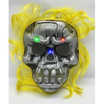 Sarı Saçlı Led Işıklı Kuru Kafa İskelet Korku Maskesi 22X25 Cm