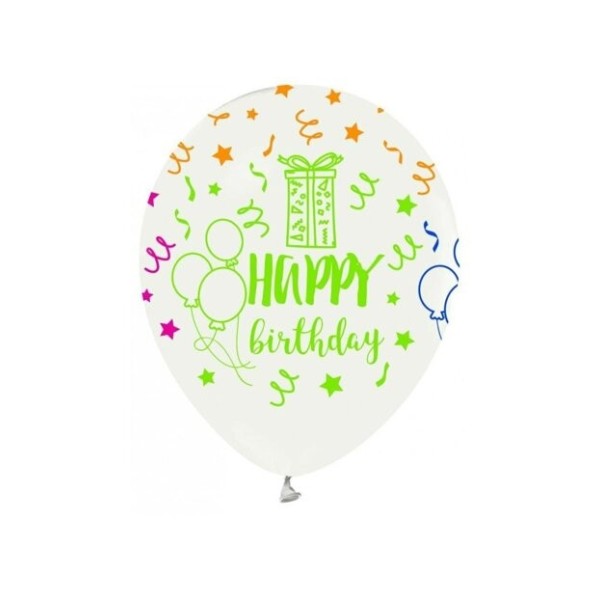 Şeffaf Balon Üzeri Floresan Rengarenk İyiki Doğdun Yazılı Parti Balonu 100 Adet