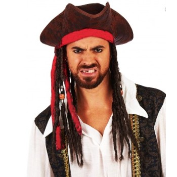 Siyah Saçlı Jack Sparrow Kaptan Jack Kumaş Korsan Şapkası