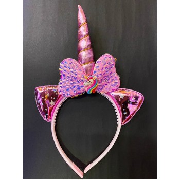 Soft Pembe Boynuzlu At Figürlü Çocuk Pullu Unicorn Tacı 17X27 Cm