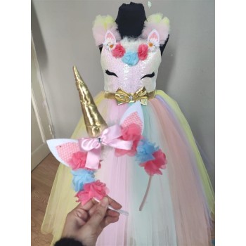 Unicorn Çocuk Kostümü - Unicorn Pony Kostümü Ve Taç Seti 9-11 Yaş