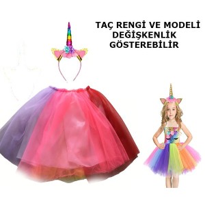 Unicorn Tütü Etek Ve Taç Seti - Unicorn Kostüm Seti Çocuk Boy
