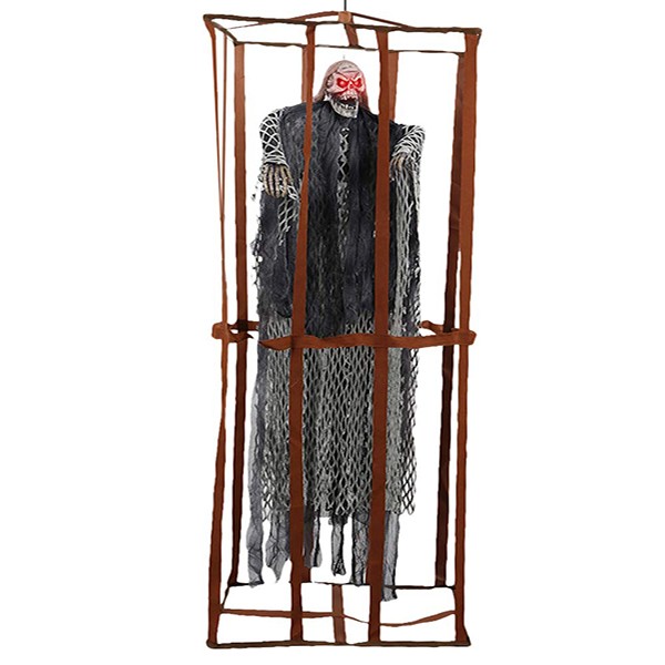 Ürpertici Scary Halloween Sesli Hareketli Sensörlü Siyah Kuru Kafa Dekor 90 Cm