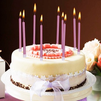 Soft Pembe Renk Uzun Pasta Parti Mumu 6 Adet 16 Cm