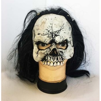 Uzun Siyah Saçlı Korkunç Kafatası Dişli Lateks Maske