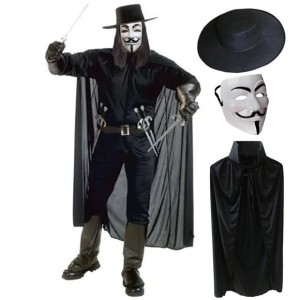 V For Vendetta Maskesi Şapkası Ve Pelerin Kostüm Seti Yetişkin Bo..