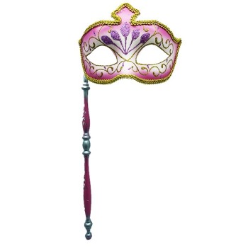 Venedik Masquerade Sopalı Maske Pembe Renk 17X35 Cm