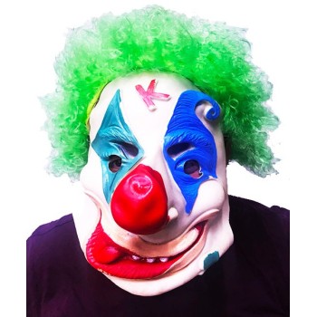 Yeşil Renk Afro Bonus Peruklu Palyaço Lateks Et Maske