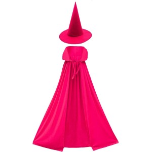 Yetişkin Boy 120 Cm Fuşya Pembe Yakalı Pelerin Ve Fuşya Cadı Şapk..