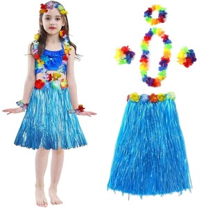 Yetişkin Ve Çocuk Uyumlu Hawaii Luau Aloha Mavi Püsküllü Etek Kol..