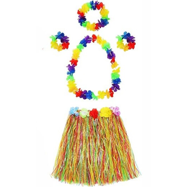 Yetişkin Ve Çocuk Uyumlu Luau Aloha Hawaii Kolye Renkli Etek Taç Ve Bileklik Seti