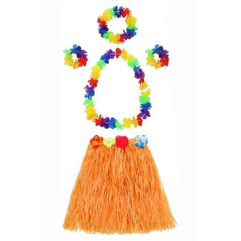 Yetişkin Ve Çocuk Uyumlu Luau Aloha Hawaii Turuncu Etek Ve Renkli..