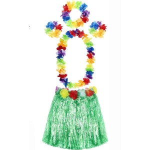 Yetişkin Ve Çocuk Uyumlu Luau Aloha Hawaii Yeşil Etek Ve Renkli K..