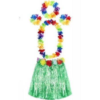 Yetişkin Ve Çocuk Uyumlu Luau Aloha Hawaii Yeşil Etek Ve Renkli K..