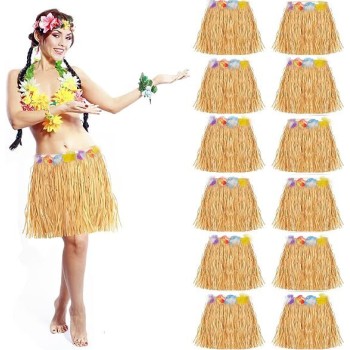 Yetişkin Ve Çocuk Uyumlu Saman Renk Hawaii Luau Hula Etek 40 Cm 1..