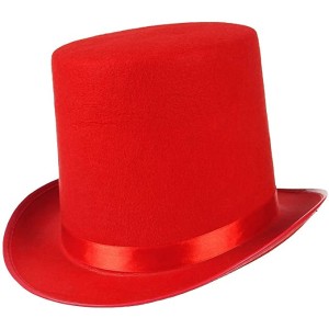 Yetişkinler İçin Kırmızı Renk Ringmaster Sihirbaz Şapkası Fötr Şa..