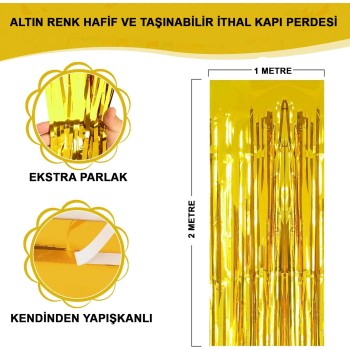 Altın Gold Renk Ekstra Metalize Parlak Saçaklı Arka Fon Perde İth..