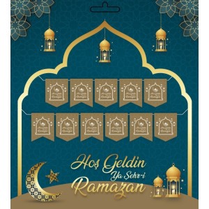 Altın Renk Hoşgeldin Ya Şehr-İ Ramazan Yazılı Banner Ramazan Süsl..