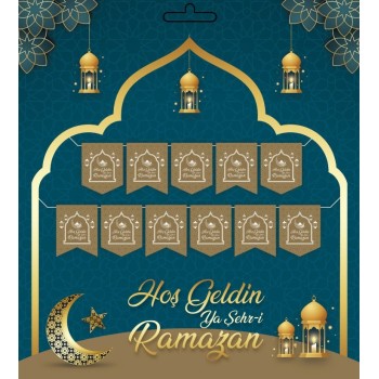 Altın Renk Hoşgeldin Ya Şehr-İ Ramazan Yazılı Banner Ramazan Süsl..