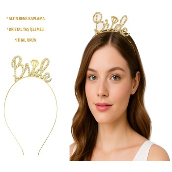 Altın Renkli Taşlı Bride Gelin Tacı - El Yazısı Yazı Tipiyle