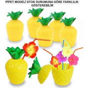 Ananas Hawaii Luau Aloha Pipetli İçecek Kabı Bardak 10X13 Cm 1 Ad..