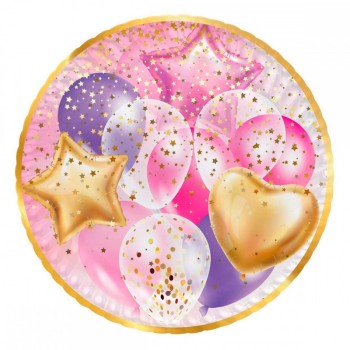 Balon Temalı Karton Tabak Pembe 8Li