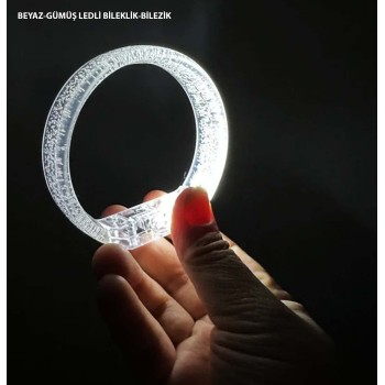 Beyaz-Gümüş Led Işıklı Baskı Yapılabilen Pilli Bileklik Bilezik 1..