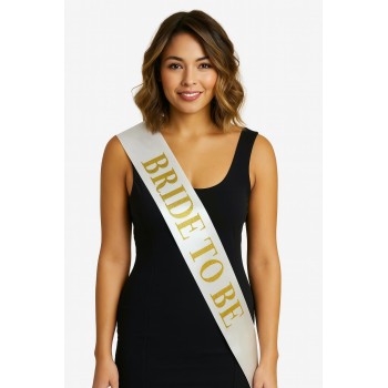 Beyaz Saten Üzerine Kalın Altın Yazılı Bride To Be Kuşağı 10 Cm G..