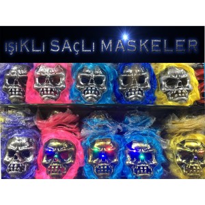 Cadılar Bayramı Işıklı Halloween Kuru Kafa Maskesi 1 Adet Karışık..