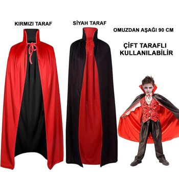 Çift Taraflı Kullanılabilir Siyah Kırmızı Yakalı Pelerin 90 Cm Ço..
