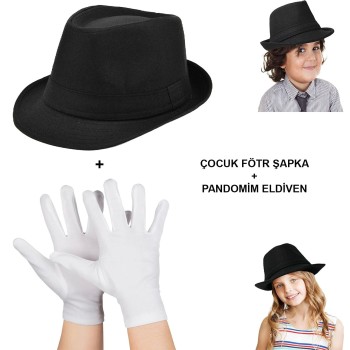 Çocuk Sahne Performans Seti - Gösteri Fötr Şapka Ve Eldiven