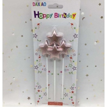Çubuklu Metalize Yıldız Mum Doğum Günü Mumu Rose Gold