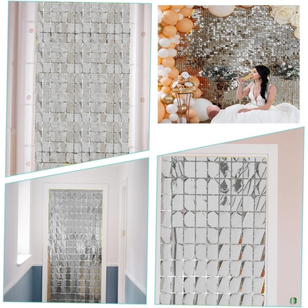 Ekstra Metalize Gümüş Renk Disko Dikdörtgen Kesim Kapı Perdesi Dekorasyon 1X2 Metre