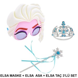 Elsa Maskesi Elsa Tacı Ve Elsa Asası 3'Lü Kostüm Seti