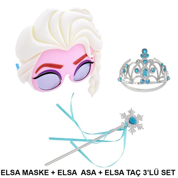 Elsa Maskesi Elsa Tacı Ve Elsa Asası 3'Lü Kostüm Seti