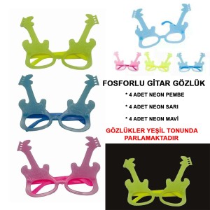 Fosforlu Gitar Model Glow Parti Gözlüğü Karanlıkta Yanan Gözlükle..