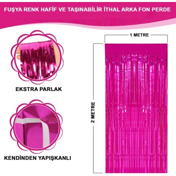 Fuşya Renk Ekstra Metalize Parlak Saçaklı Arka Fon Perde İthal A ..