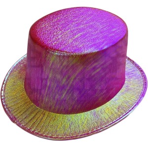 Fuşya Renk Işıltılı Hologram Kumaş Kaplama Fötr Silindir Şapka Ye..