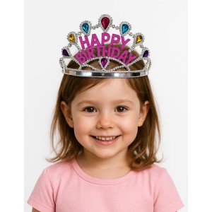 Gümüş Renk Happy Birthday Yazılı Doğum Günü Tacı 60 Cm