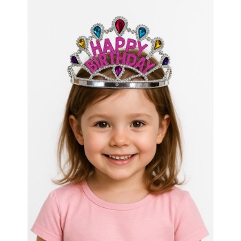 Gümüş Renk Happy Birthday Yazılı Doğum Günü Tacı 60 Cm